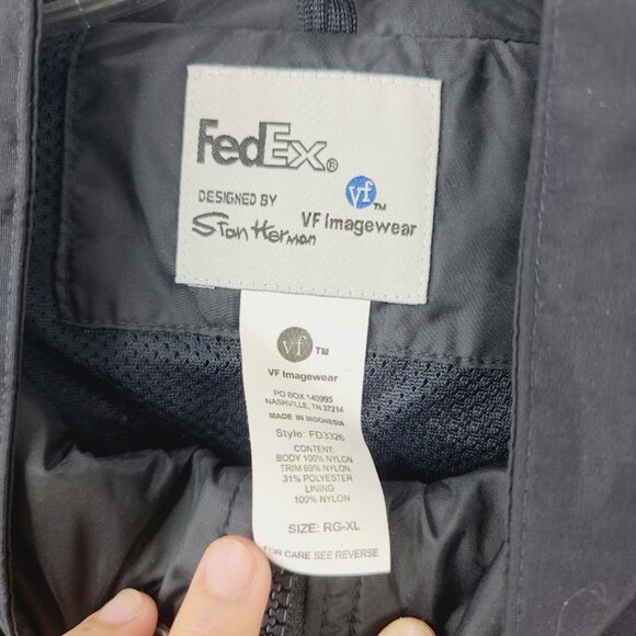 Fed Ex Men's Black Purple Herman Reflective Long Sleeve Hooded Rain Jacket Sz XL - Picture 6 of 7